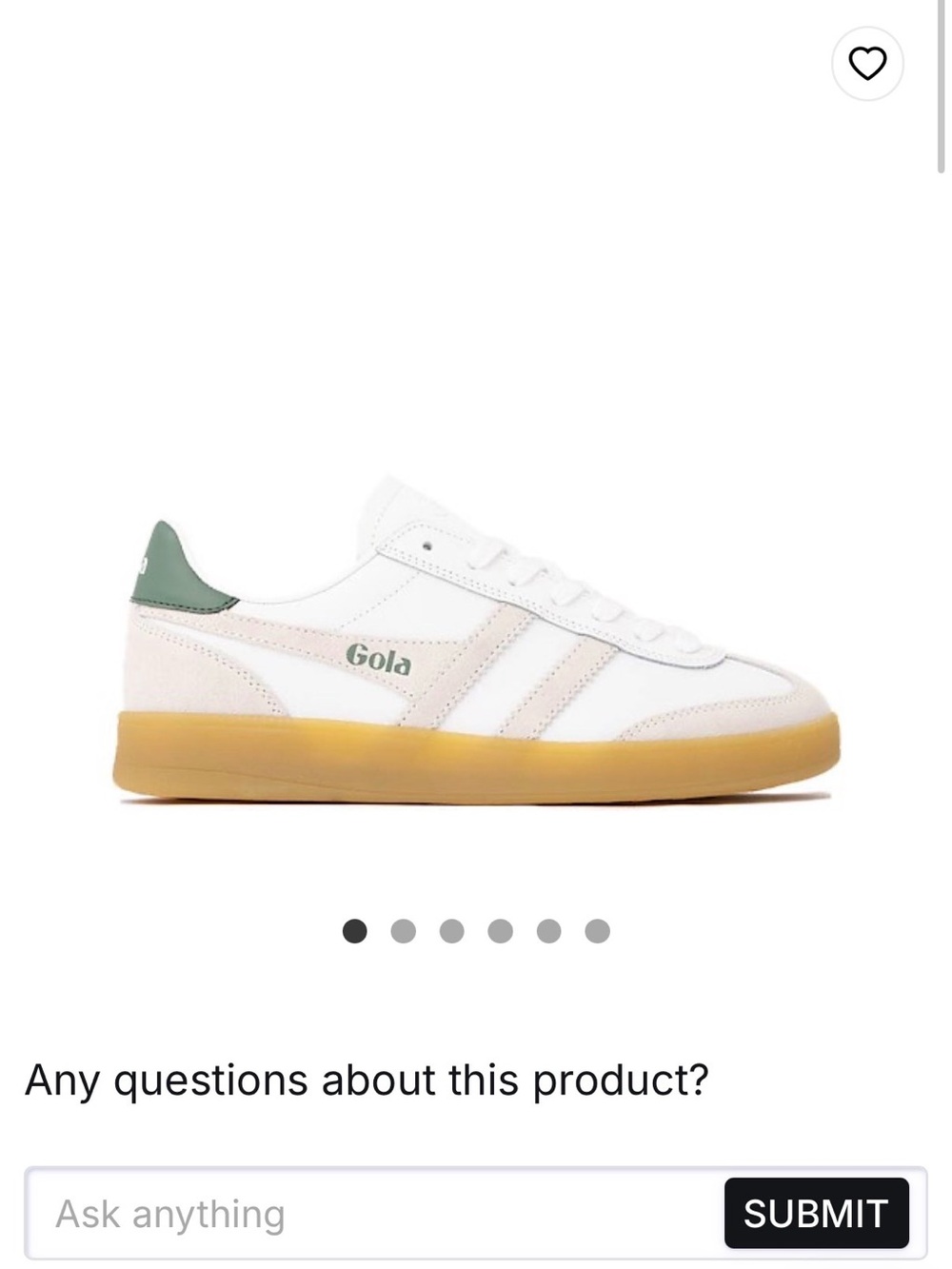 Gola White Sneaker with Gum Sole and Green Heel Tab